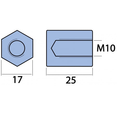 Motoranode, Sechskantmutter Zinkanode M10 für Torqeedo 401-801, 0,020 kg