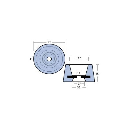 Anode Zink oder Magnesium konsich Ø 78 mm, Bohrung 11 mm