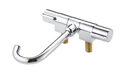 Allpa Verchromter 2-Knöpfe-Mischhahn, Drehbar, Auslauf Ø14mm, Anschluss 3/8", A=60mm, B=140mm, C=180mm, D=155mm, E=60mm
