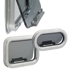 Goïot Bullauge, Aufklappbar, Modell 'Opal 00', Für Wandstärken 5-33mm, Außenmaße 325x178mm