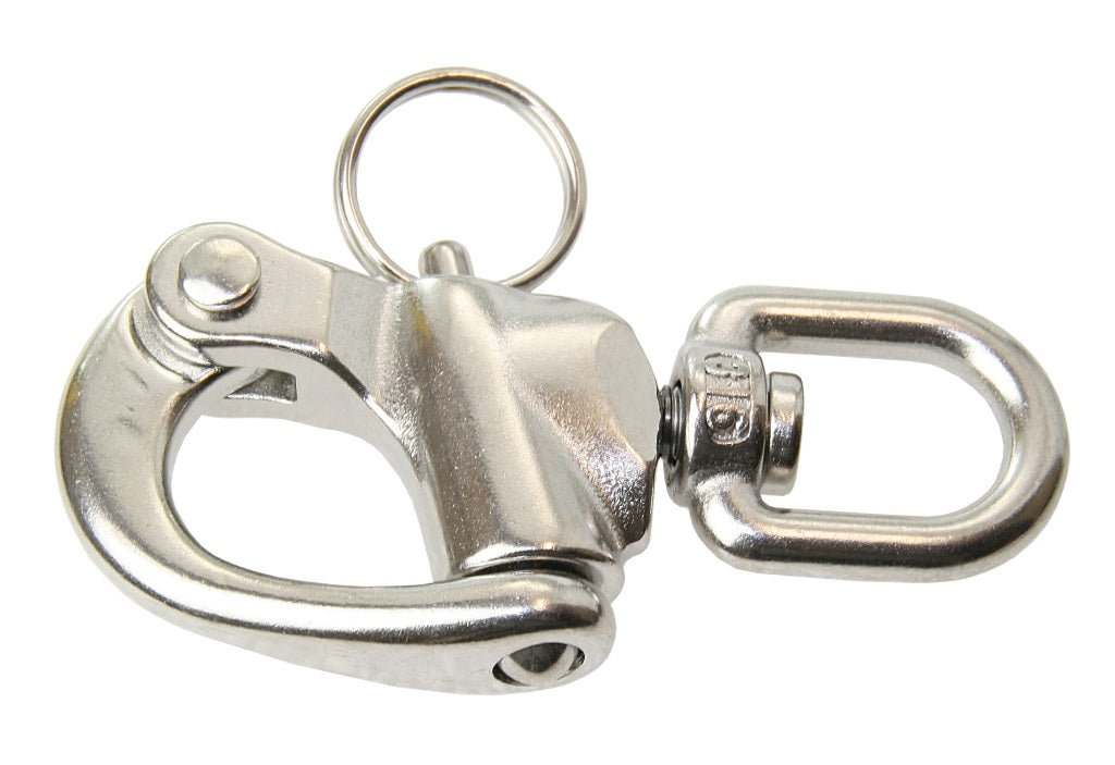 Schnappschäkel Wirbelauge 70mm Edelstahlguss