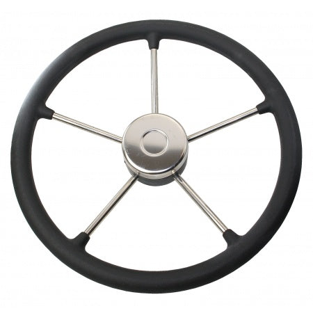 RIVIERA Steuerrad VR03 Edelstahl/Leder Ø 400mm, schwarz oder braun mit schwarzen Nähten