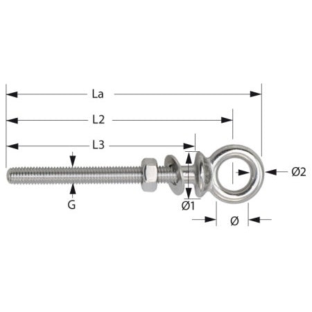 WICHARD Augbolzen mit metr. Gewinde A4L M6x40-M12x120 mm