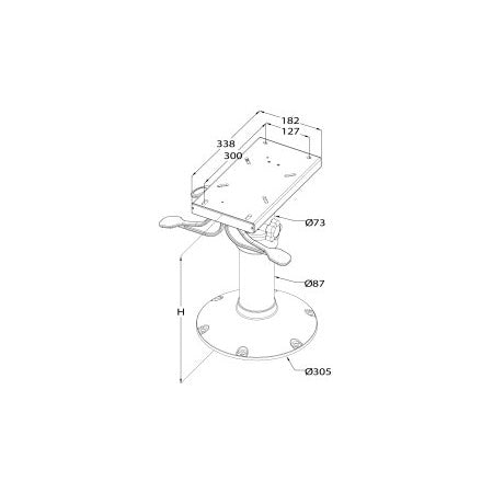 Stuhlbein mit Gasfeder, Konsole dreh- und verschiebbar Alu 350-470 mm oder 430-610 mm