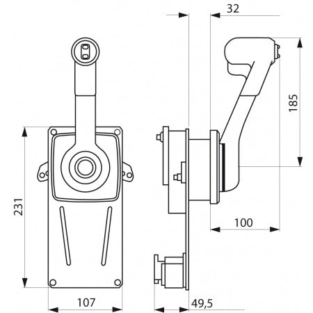 ULTRAFLEX Einhebelschaltung Seitenmontage B184 mit Neutral-Einrastung und Trimmschalter