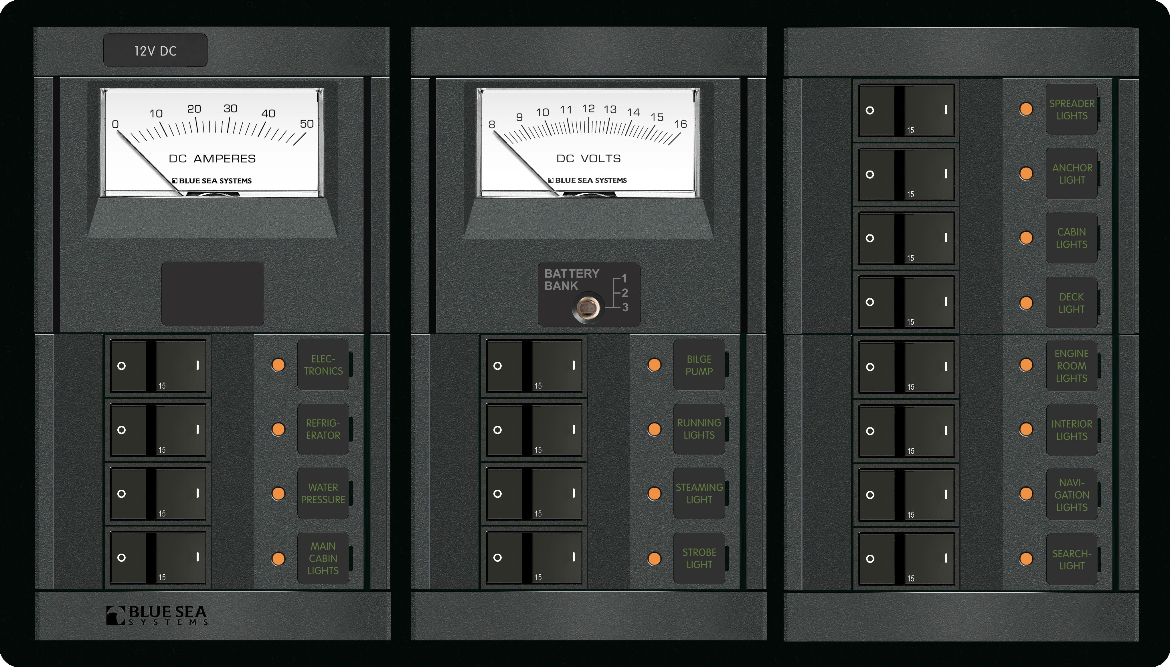 Panel 360 12VDC 16pos V/Ammeter FR