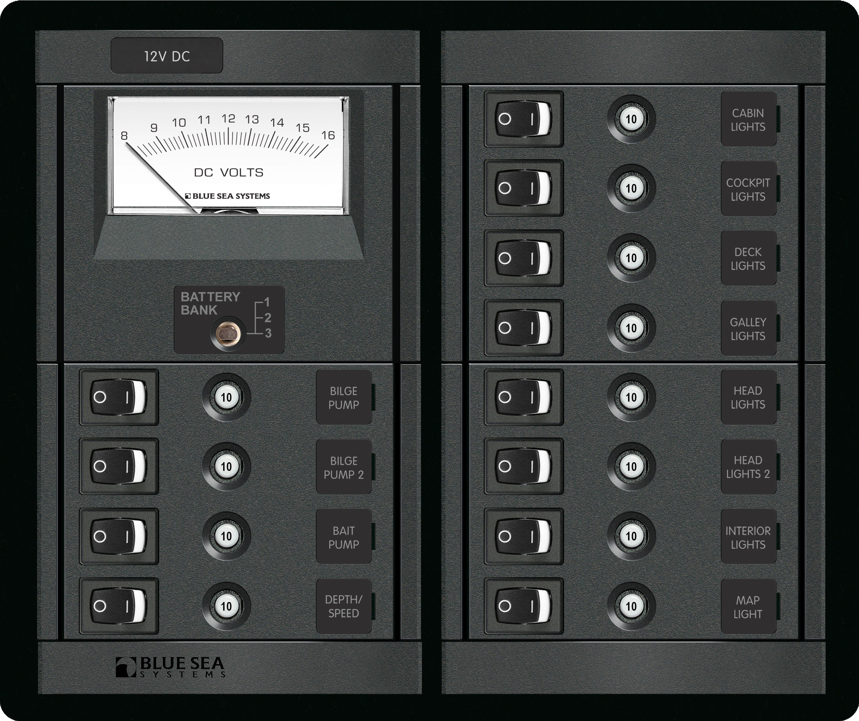 Panel 360 DC 12pos Sw CLB Voltmeter S