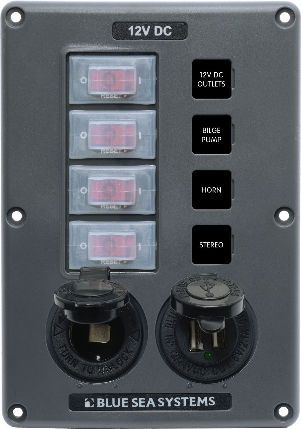 Panel Switch H20 CB 4pos Socket & USB Gray