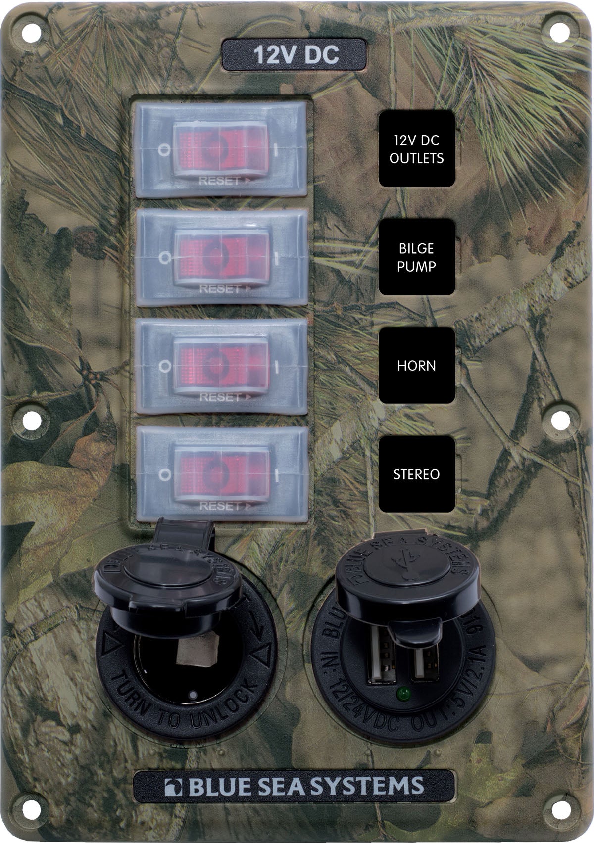 Panel Switch H2O CB 4pos Socket & USB Camo