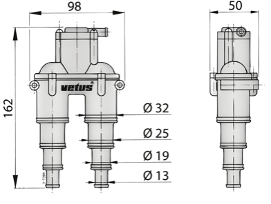 Vetus Belüfter ohne Ventil, mit Schlauch