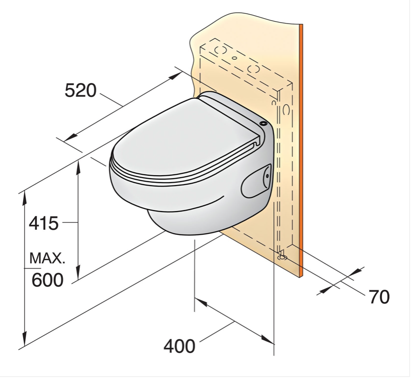 Vetus Toilette Typ-HATO 12V für Wandmontage