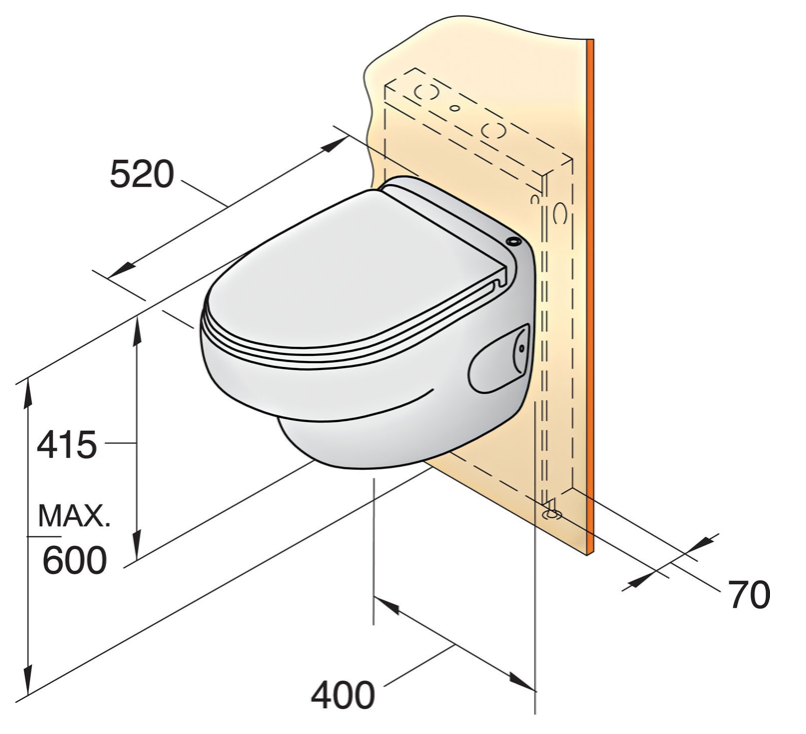 Vetus Toilette Typ-HATO 230V für Wandmontage