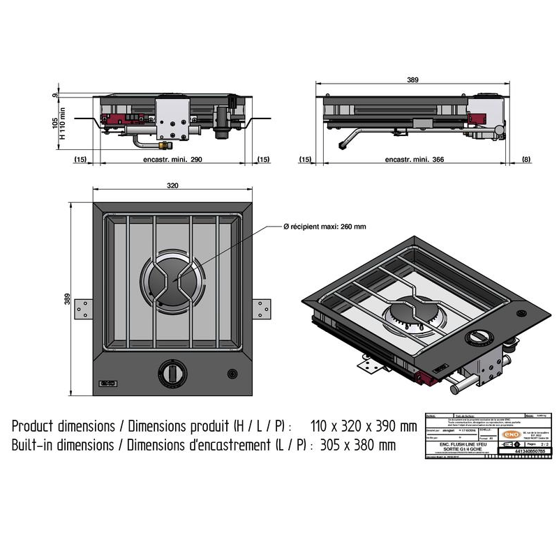 Eno FLUSH 1-flammiger Einbaukocher