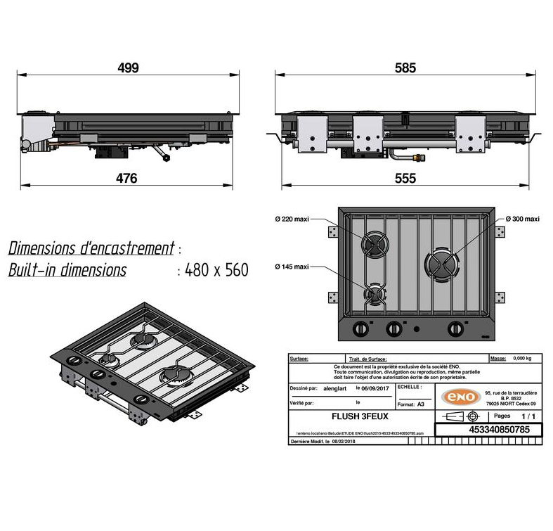 Eno FLUSH 3-flammiger Einbaukocher