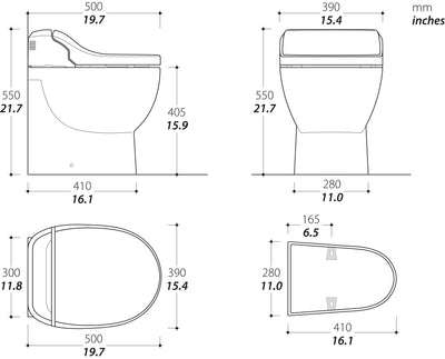 Tecma E-Breeze Toilette 12V mit Bidet, Heizung, Trockner, Softclose, Touch Control in schwarz, Magnetventil