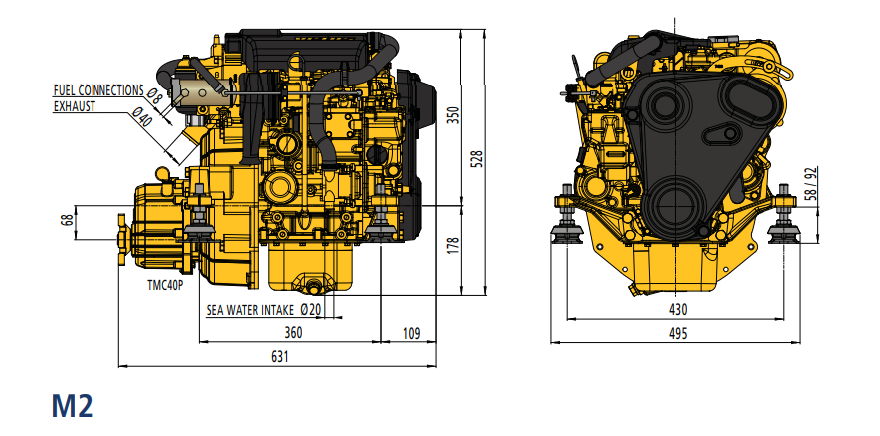 Vetus 16 PS Mitsubishi M2.18 ohne oder mit Getriebe Saildrive