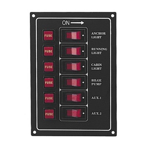 PLASTIMO SWITCH PANEL 6 GANG FUSED ALUMINIUM