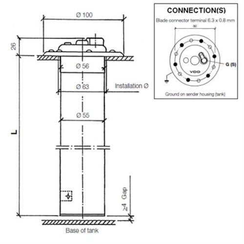 VDO Metall Robust Ø80mm Tauchrohr - 1.250mm