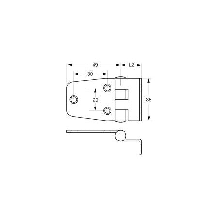 Scharnier, gestanzt, gekröpft A2 48,5/15,5x38,5x2,0mm