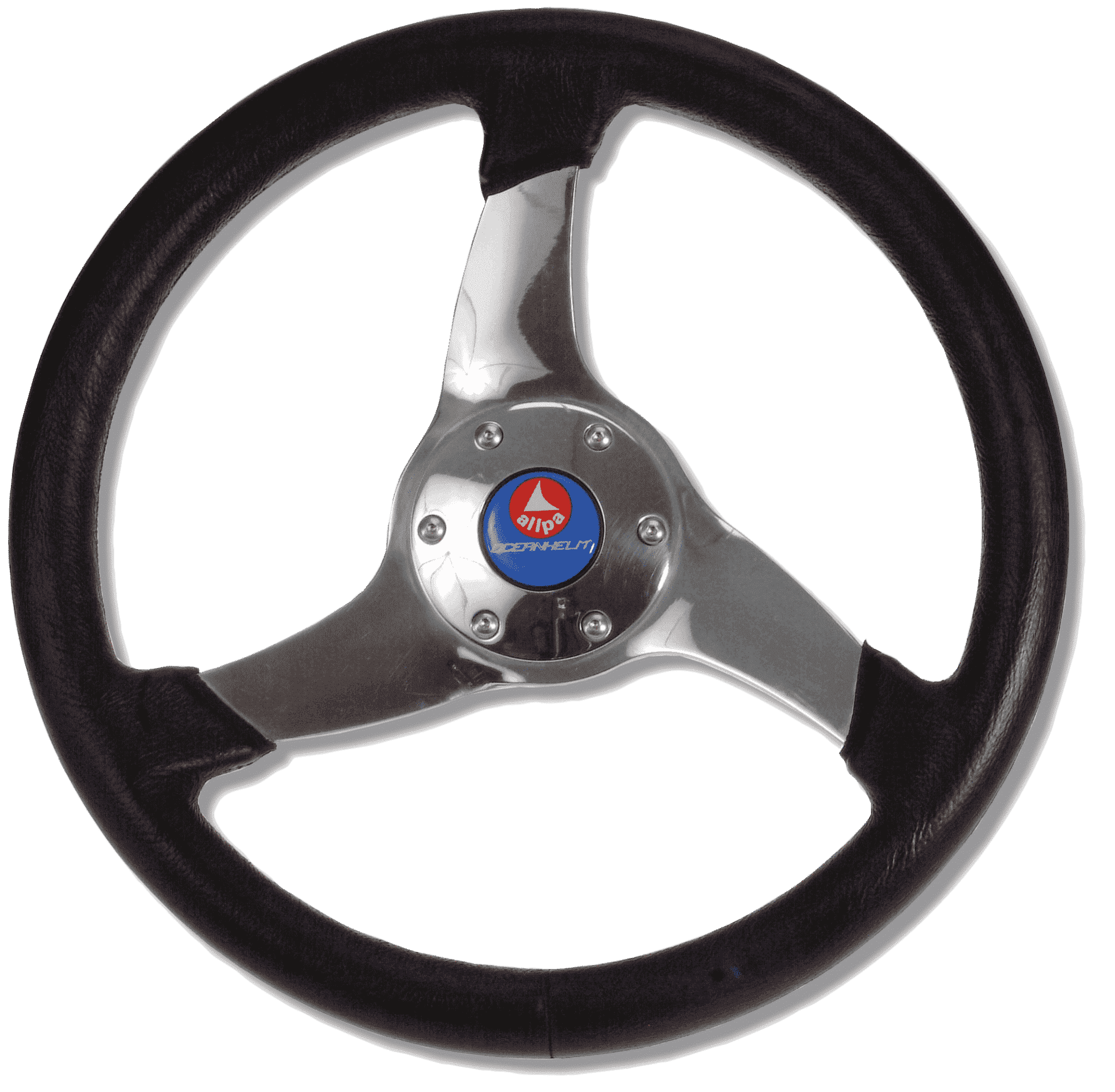 Allpa 3-Speichen Steuerrad 'Elica' Niro Mit Schwarzem Polyurethan Griff, Ø350mm, Tiefe 95mm