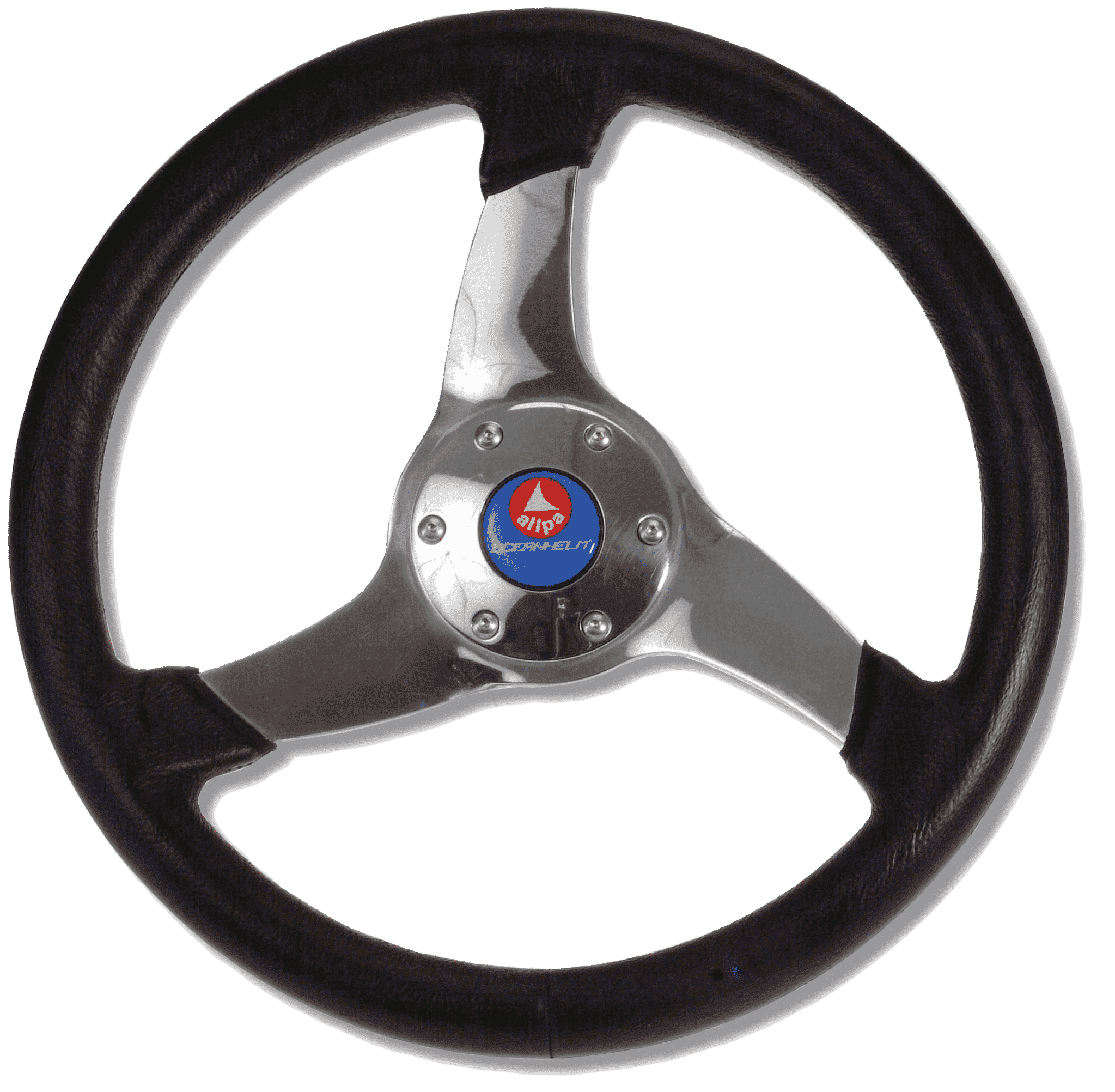 Allpa 3-Speichen Steuerrad 'Elica' Niro Mit Schwarzem Polyurethan Griff, Ø350mm, Tiefe 95mm