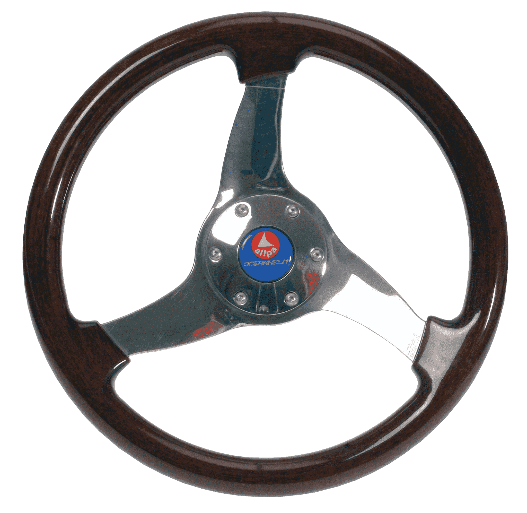 Allpa 3-Speichen Steuerrad 'Elica' Niro Mit Mahagoni Griff, Ø350mm, Tiefe 95mm