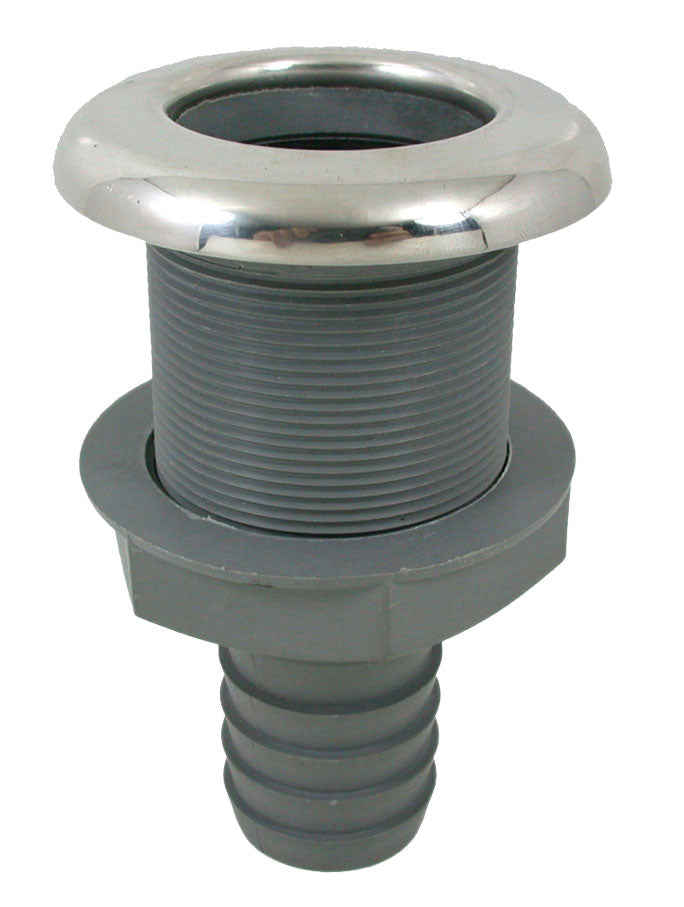 Allpa Kunststoff Gerader Borddurchlass Mit Niro Flansch, Ø1-1/2"X38mm, L=103mm, Flansch Ø60mm