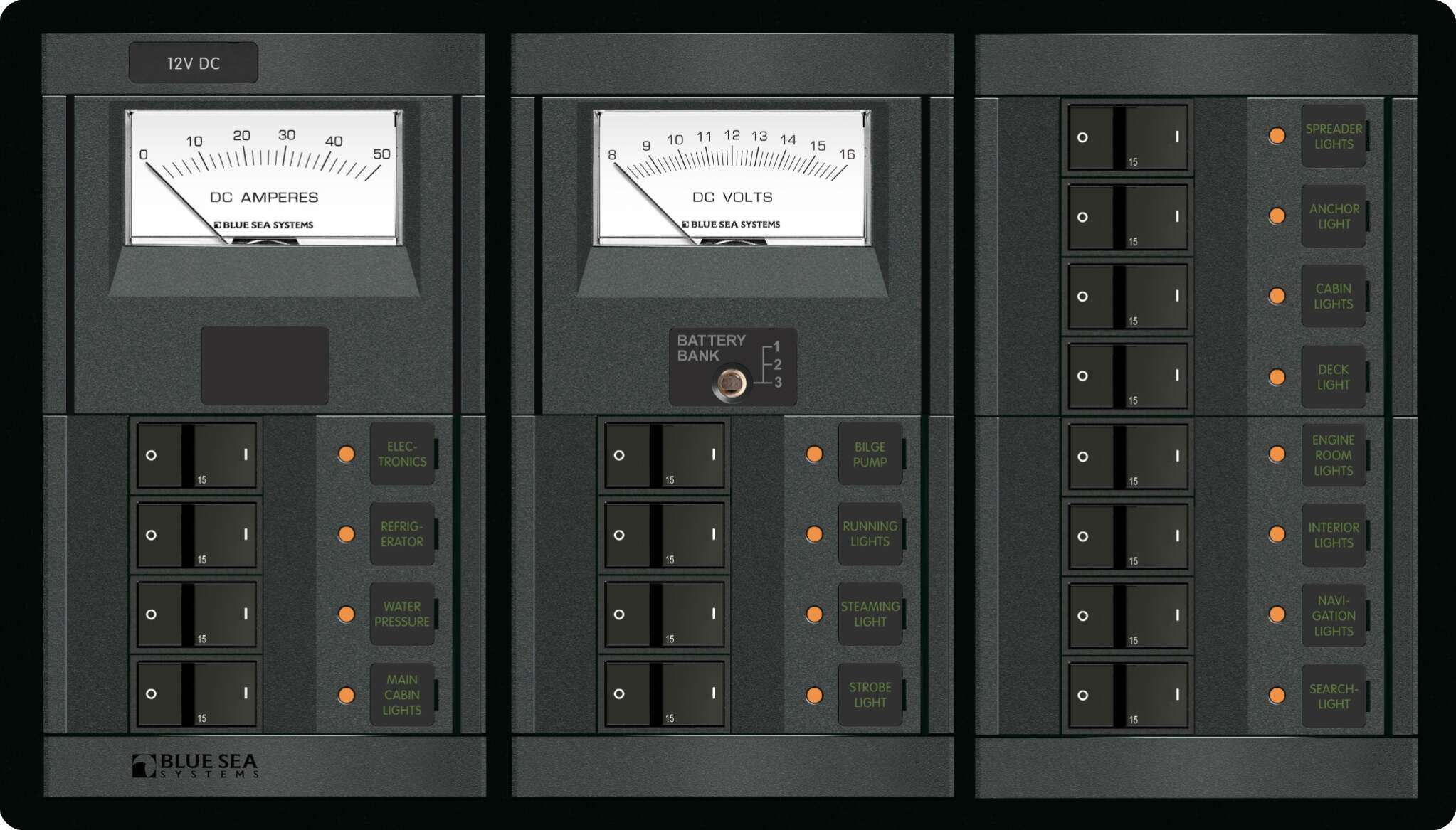 Panel 360 12VDC 16pos V/Ammeter FR