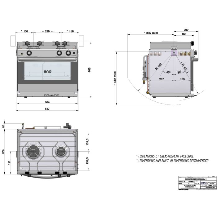 Eno GRAND LARGE 2-flammiger Kocher mit Backofen