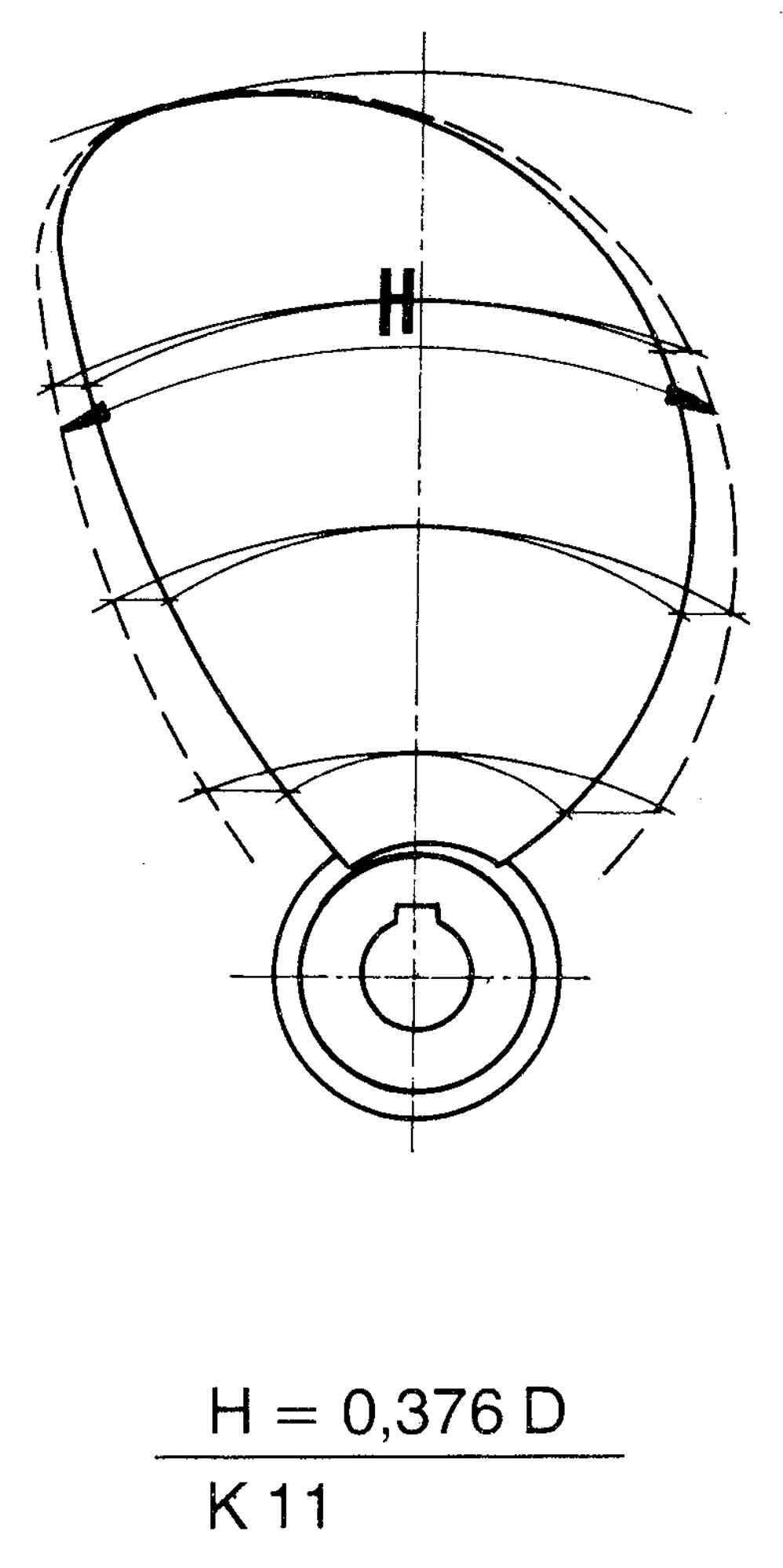 Radice 2-Blatt Bronzener Schiffspropeller Typ K11, 14"X9", Wellenbohrung Ø25mm, Conus 1:10, Rechts
