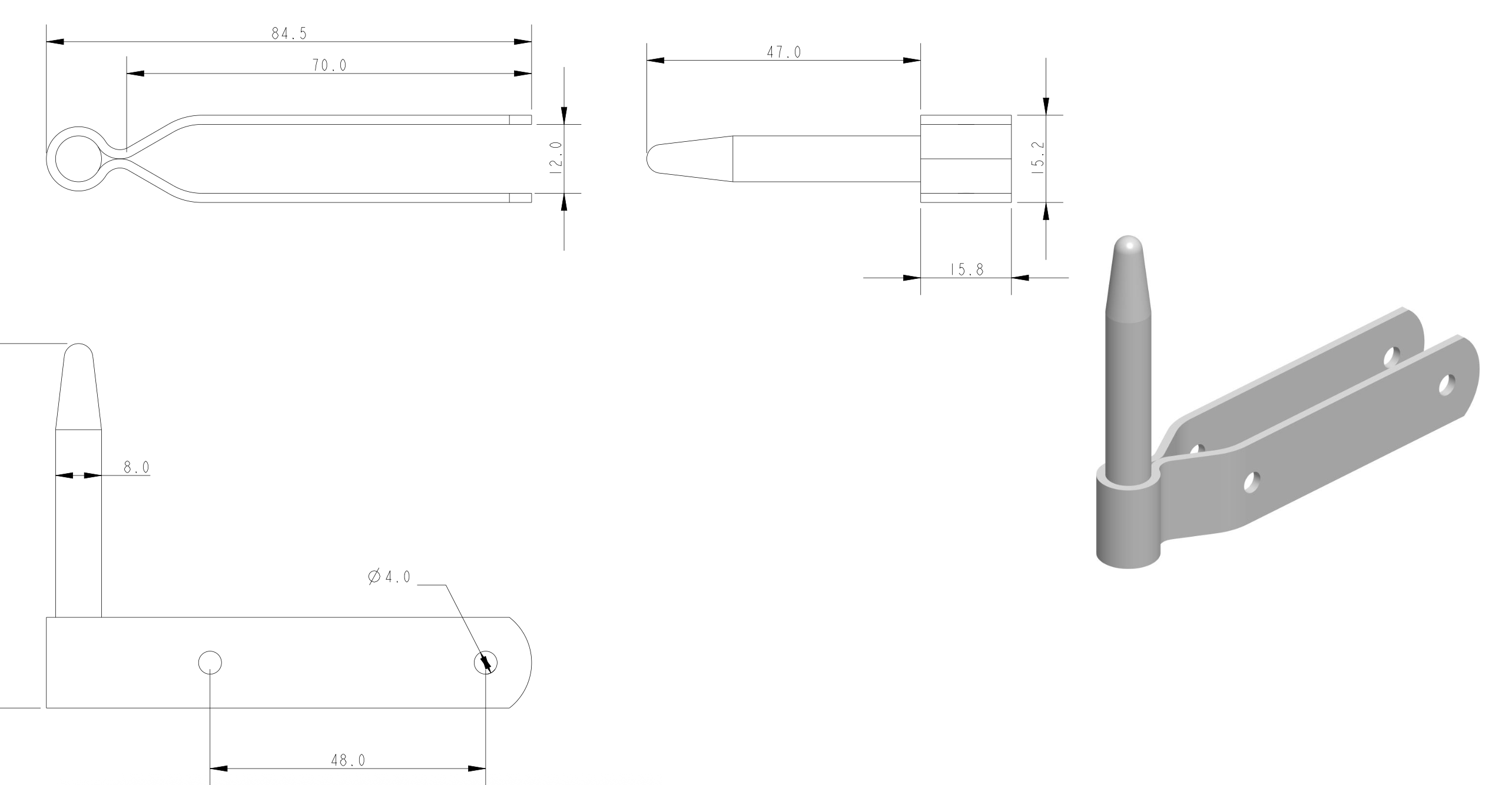 ALLEN Ruderbeschlag mit Stift A4 Pin 8x23-45mm