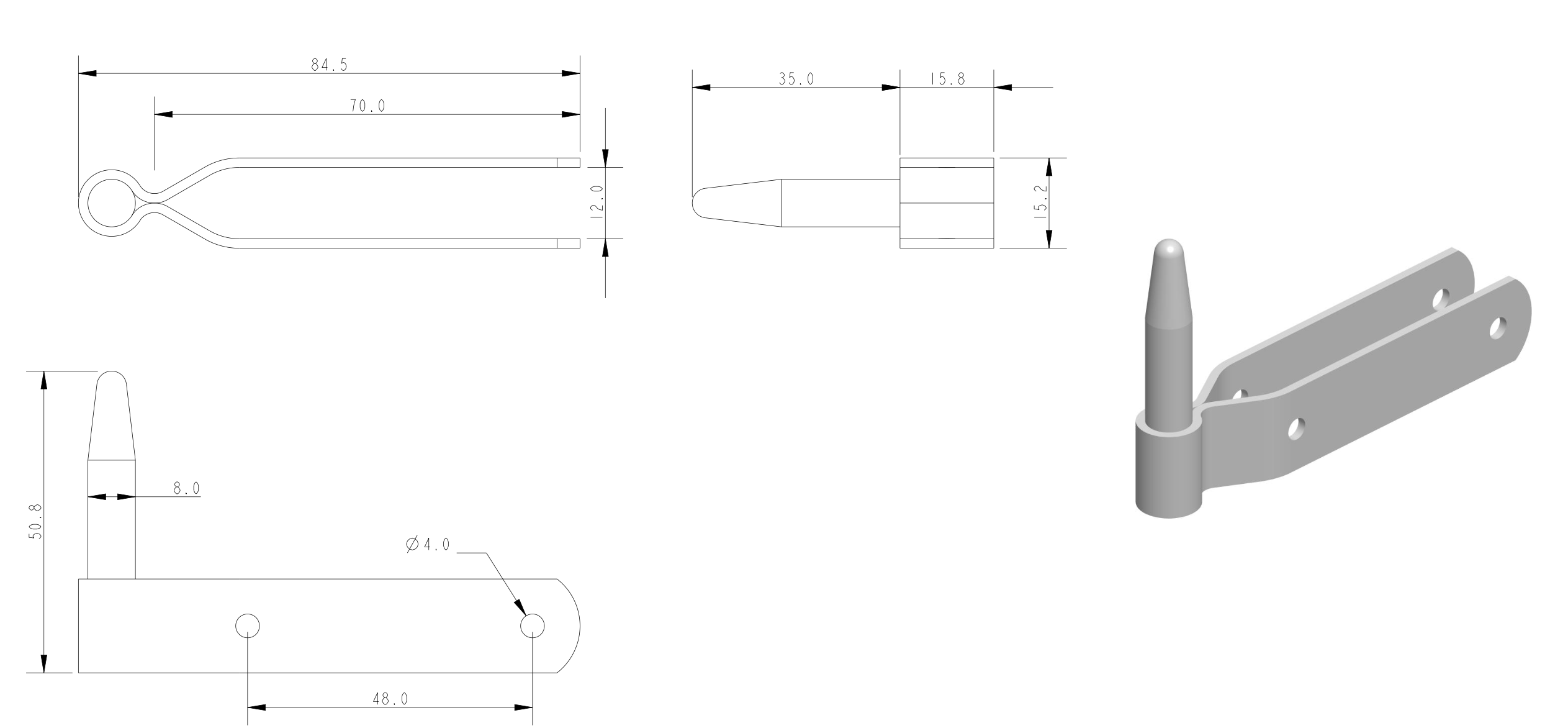 ALLEN Ruderbeschlag mit Stift A4 Pin 8x23-45mm