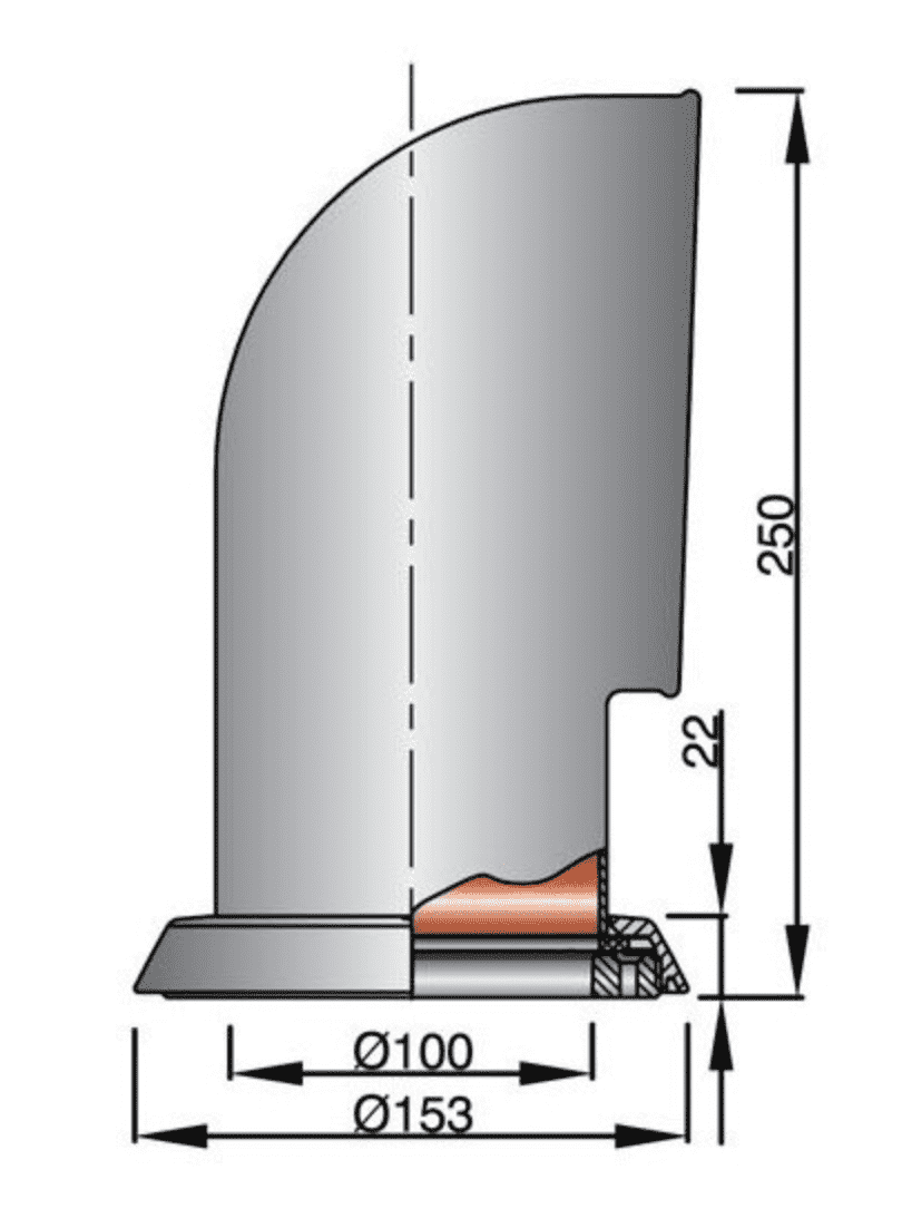 Vetus Lüfterhutze TOM316, Edelstahl, innen rot oder weiß