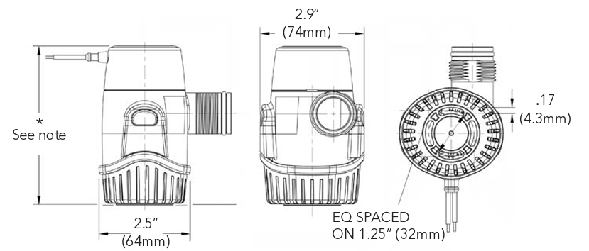 RULE Bilgepumpe Typ 360, 500, 800, 1100 - 12 Volt, Typ 500, 800, 1100 - 24 Volt
