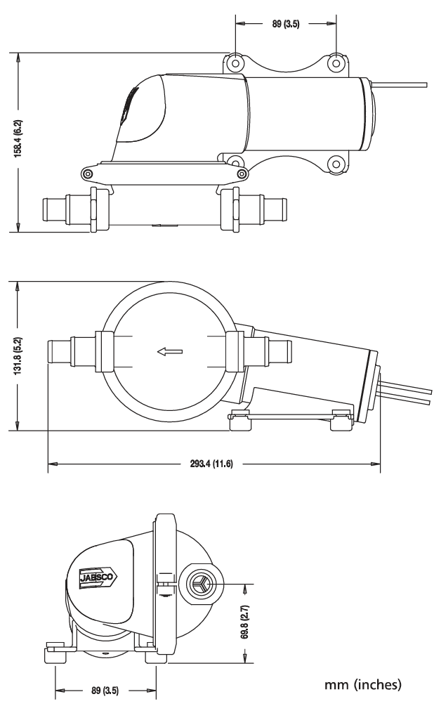JABSCO PAR Membran-Bilgenpumpe 12 oder 24 Volt, für 19 mm Schlauch, 960 Liter/Std.