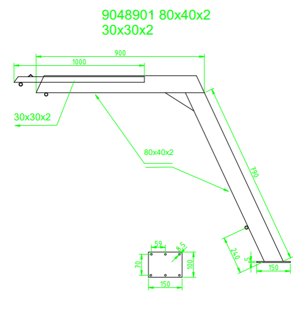 Allpa Niro Davit mit Tau, Block und Winsch, Teleskop-Ausführung, 120kg (Preis pro Stück)