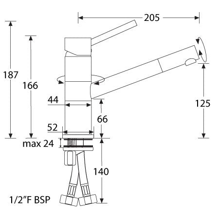 BARKA Einhebel-Mischbatterie, schwenk- und drehbar MsCr mit Gewinde 1/2' mit/ohne Schlauch