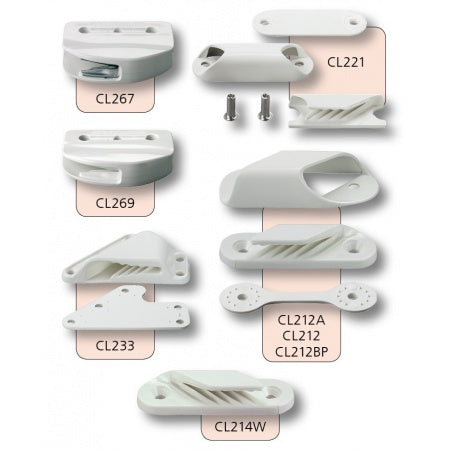 CLAMCLEAT Liekleinenklemme Steuerbord Nylon/Alu Seil 0-6 mm weiß/schwarz 10St.