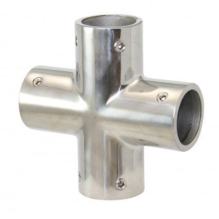 Edelstahl-Relingsbeschlag Vierfach-T-Stück für 22/25mm