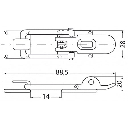 Spannverschluss mit Hakenplatte, gerade/gekröpft A4 88,5x28mm