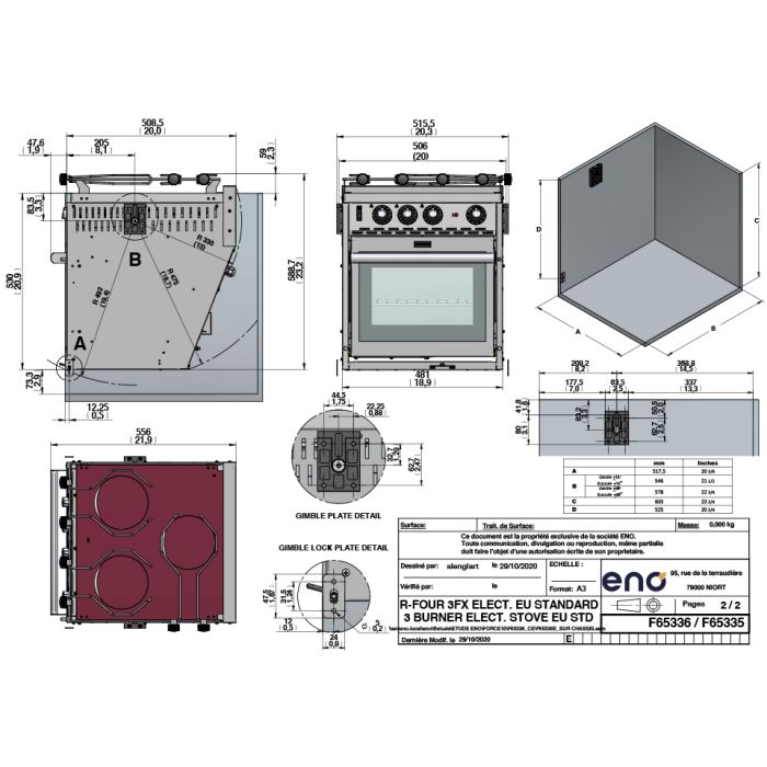 FORCE10 3-flam. Euro Standard Ceranfeld-Kocher mit Backofen/Grill 230 Volt