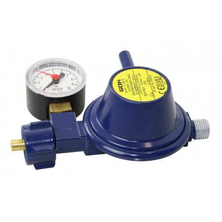 Gasdruckminderer mit Manometer 50mbar, 0,8-1,5kg/h gerade/90Grad