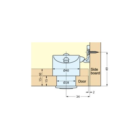 LAMP Druckknopfschnäpper PKL-08/CR Zn für Türen 15-30mm, chrom/poliert