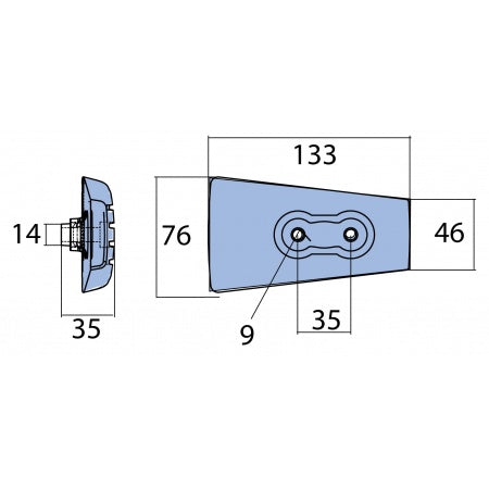 Anode, Kavitationsplatte Zink 133x76x35mm für Volvo DPH