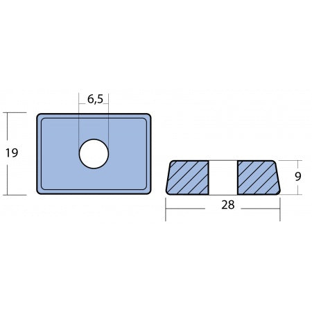 Finnenanode Aluminium 28x19x9mm für Mercury 4-9,9PS