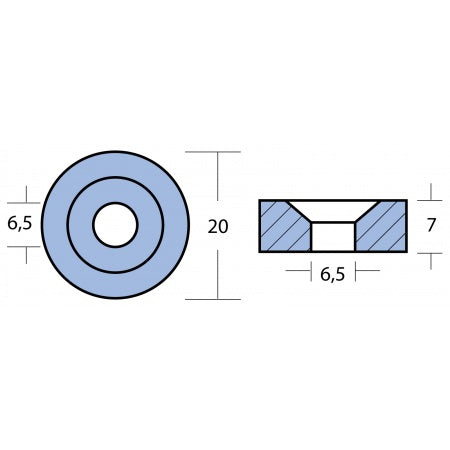 Scheibenanode Zink 20x7mm für Johnson-Evinrude 2-6PS, 25-225PS 4-Zyl.