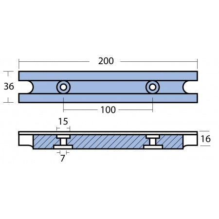 Plattenanode Aluminium 203x36x16mm für Yamaha 40-100PS (1990-1999) Motorhalter