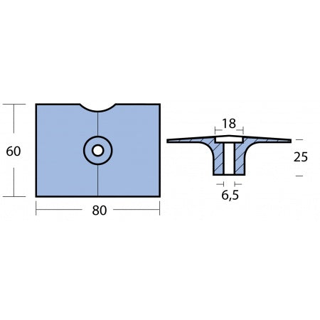Finnenanode Aluminium 80x59x26mm, Bohrung 6,5mm für Yamaha 8-25PS