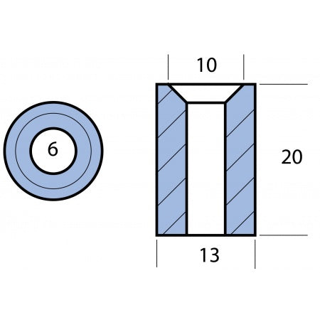 Motoranode Zink 13mm, Bohrung 6mm für Yamaha 6-300PS