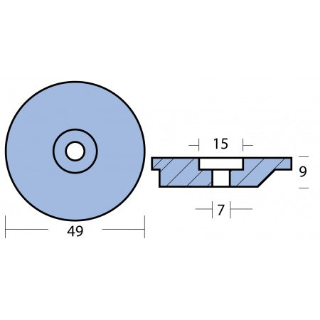 Scheibenanode Zink 49mm, Bohrung 7mm für Suzuki 9,9/15PS